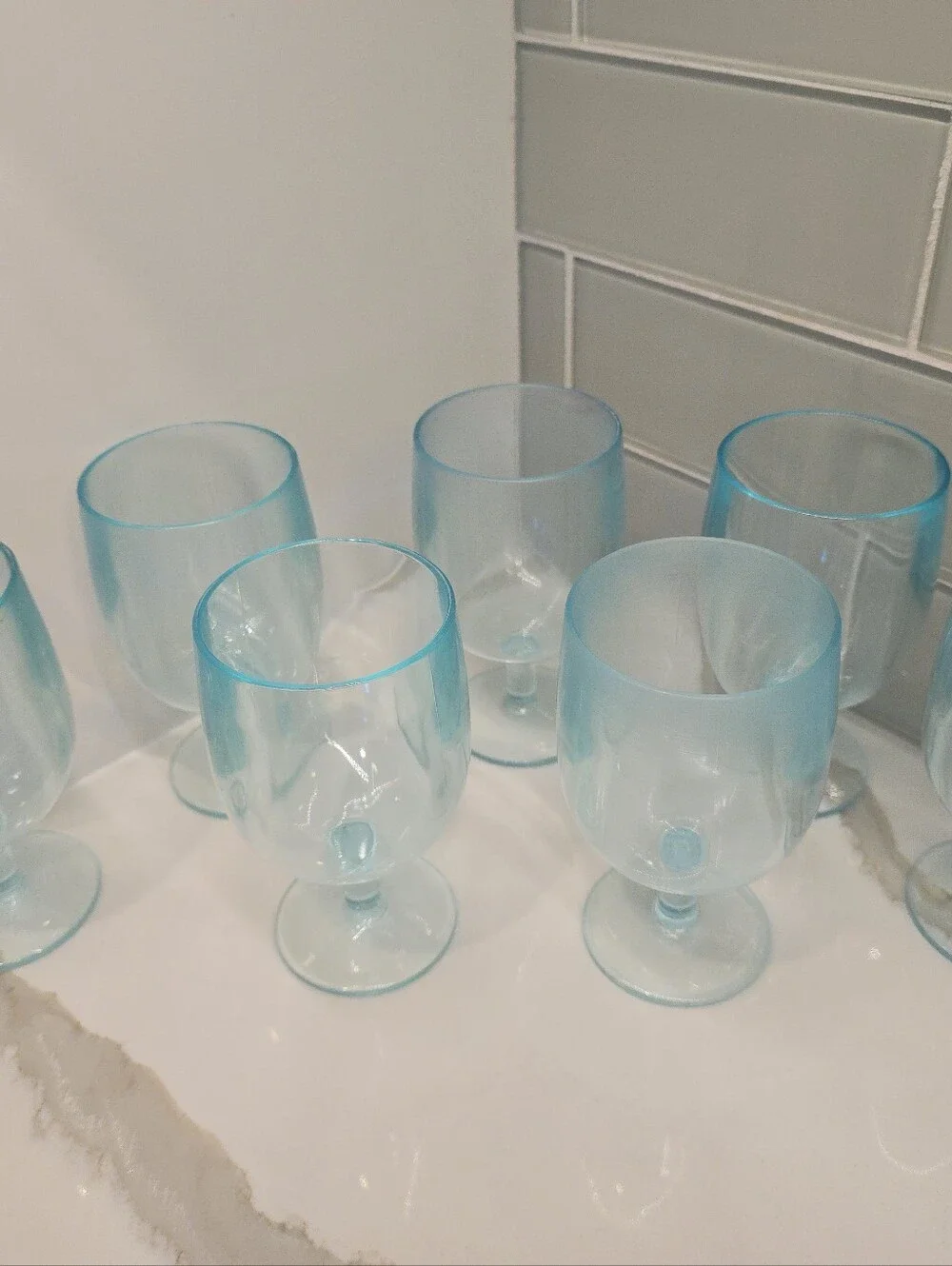 Stemmed Heavyweight Thick Durable Plastic Wine Glasses, 7-Piece Set, Aqua, GUC
